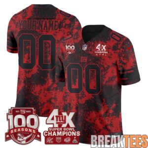 New York Giants 4X Champs Blood Splash Edition Custom Football Jersey