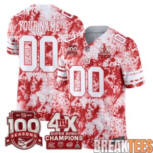 New York Giants 4X Champs Blood Splash Edition Custom Football Jersey 1
