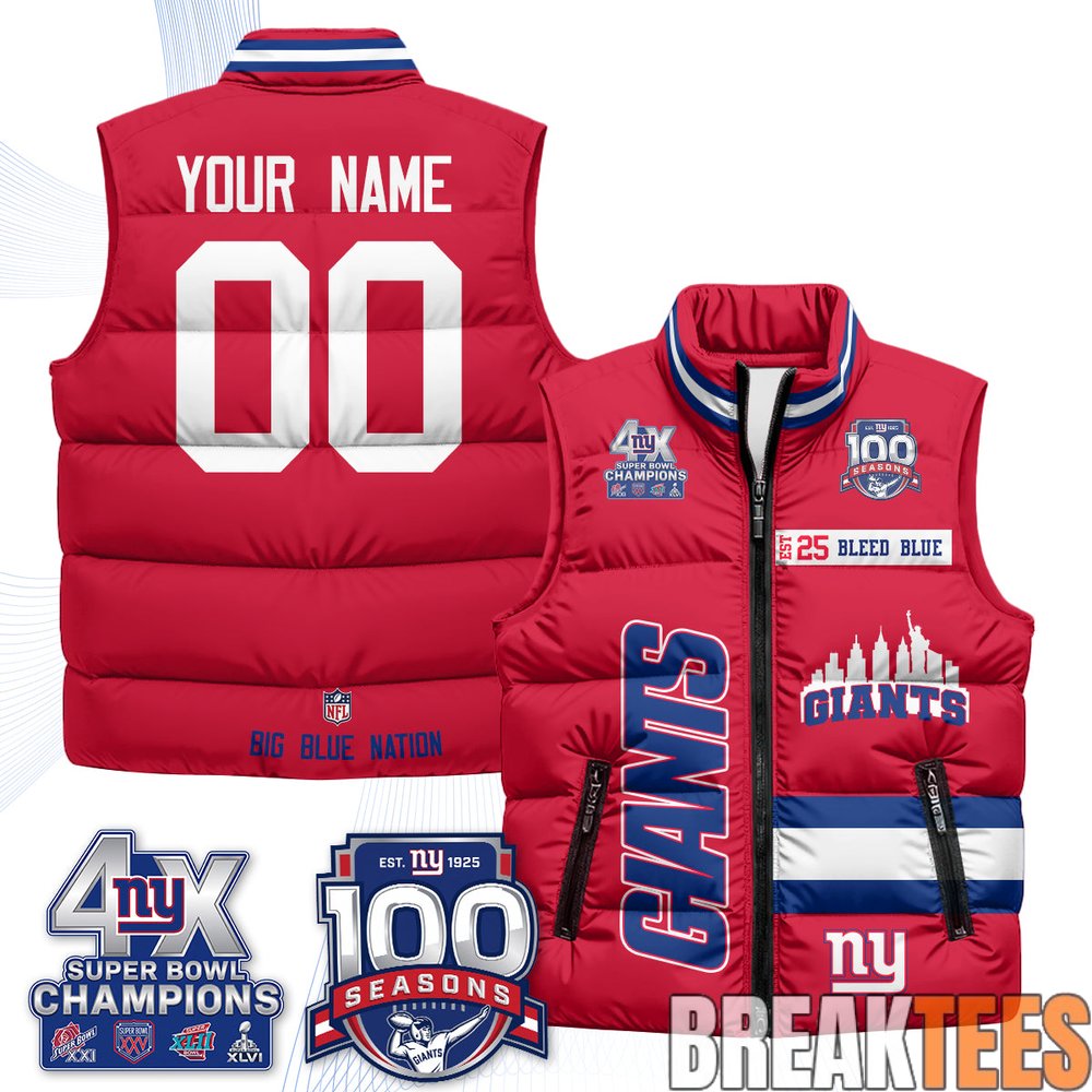 New York Giants 4X Champs S.Bowl Custom Puffer Vest New York Giants 4X Champs S.Bowl Custom Puffer Vest