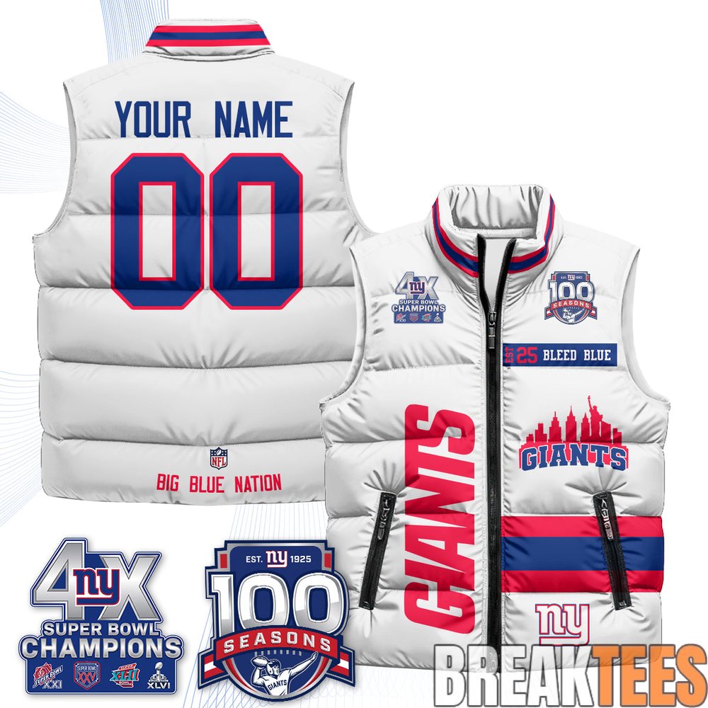 New York Giants 4X Champs S.Bowl Custom Puffer Vest New York Giants 4X Champs S.Bowl Custom Puffer Vest