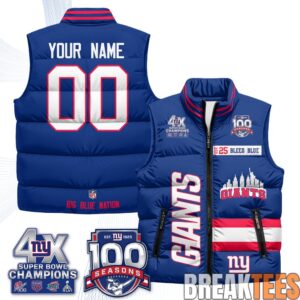 New York Giants 4X Champs S.Bowl Custom Puffer Vest 3 New York Giants 4X Champs S.Bowl Custom Puffer Vest 3