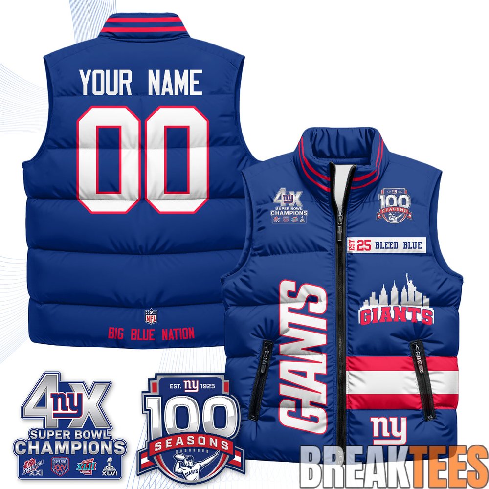 New York Giants 4X Champs S.Bowl Custom Puffer Vest New York Giants 4X Champs S.Bowl Custom Puffer Vest
