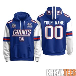 New York Giants 4X Champs Super Bowl Custom Fleece Hoodie 2