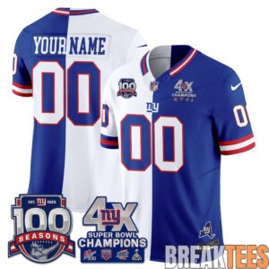 New York Giants 4X Super Bowl Split Edition Custom Football Jersey 2