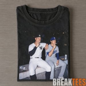 New York Yankees x Los Angeles Dodgers Aaron Judge and Shohei Ohtani Smoking on a Couch T-Shirt