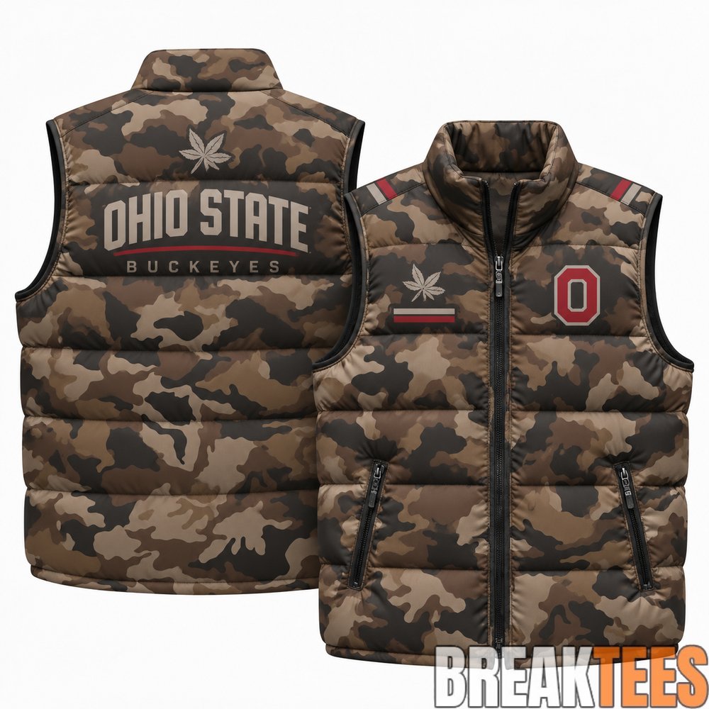 Ohio State Buckeyes 2026 Military Appreciation Camo Puffer Vest Ohio State Buckeyes 2026 Military Appreciation Camo Puffer Vest