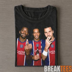 PSG Ibrahimovic, Ronaldinho and Ousmane Dembele Smoking and Middle Finger Vintage Kit T-Shirt 1