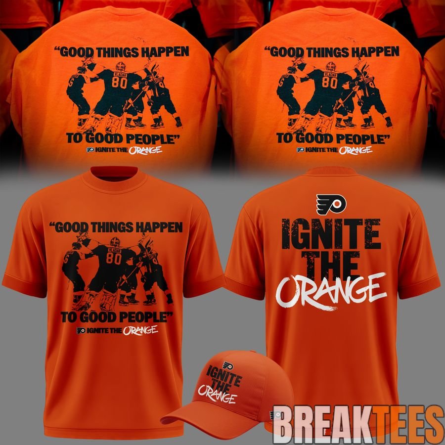 Philadelphia Flyers GOOD THINGS HAPPEN TO GOOD PEOPLE Orange Shirt Philadelphia Flyers GOOD THINGS HAPPEN TO GOOD PEOPLE Orange Shirt