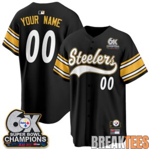 Pittsburgh Steelers 6X Champs Throwback Custom Baseball Jersey 4