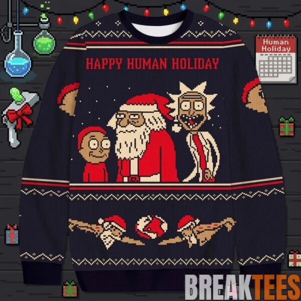 Rick And Morty Happy Human Christmas Ugly Sweater - Trending