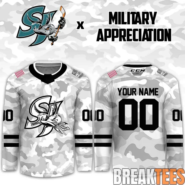 San Jose Barracuda Military Appreciation Night Custom Hockey Jersey San Jose Barracuda Military Appreciation Night Custom Hockey Jersey