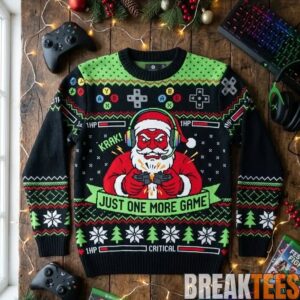 Santa Rage Quit Broken Controller Just One More Game Ugly Christmas Sweater 1