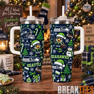 Seattle Seahawks Special Tumbler 40oz with Handle Christmas For Fan