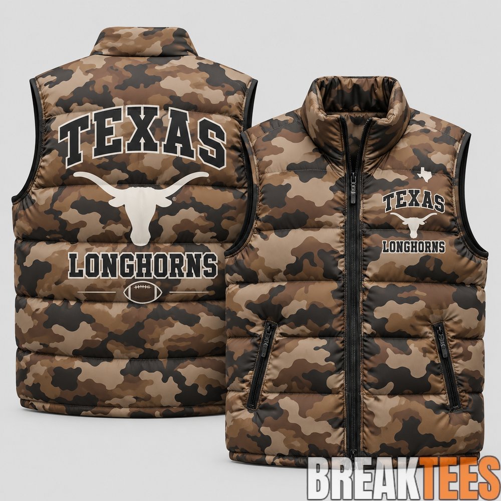 Texas Longhorns 2026 Military Appreciation Camo Puffer Vest Texas Longhorns 2026 Military Appreciation Camo Puffer Vest