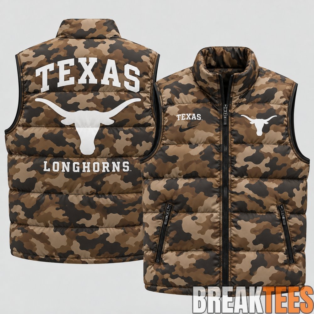 Texas Longhorns 2026 Military Appreciation Camo Puffer Vest Texas Longhorns 2026 Military Appreciation Camo Puffer Vest