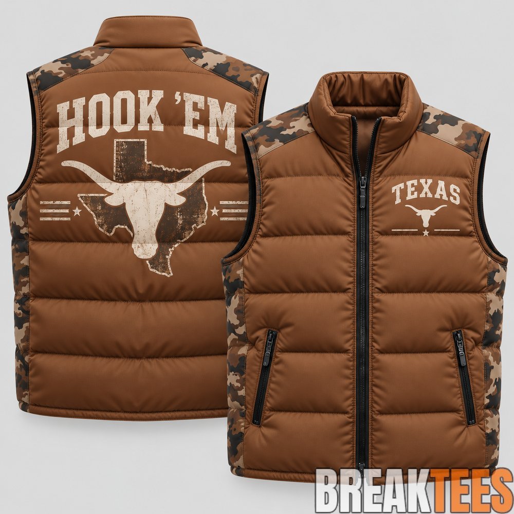 Texas Longhorns 2026 Military Appreciation Camo Puffer Vest Texas Longhorns 2026 Military Appreciation Camo Puffer Vest
