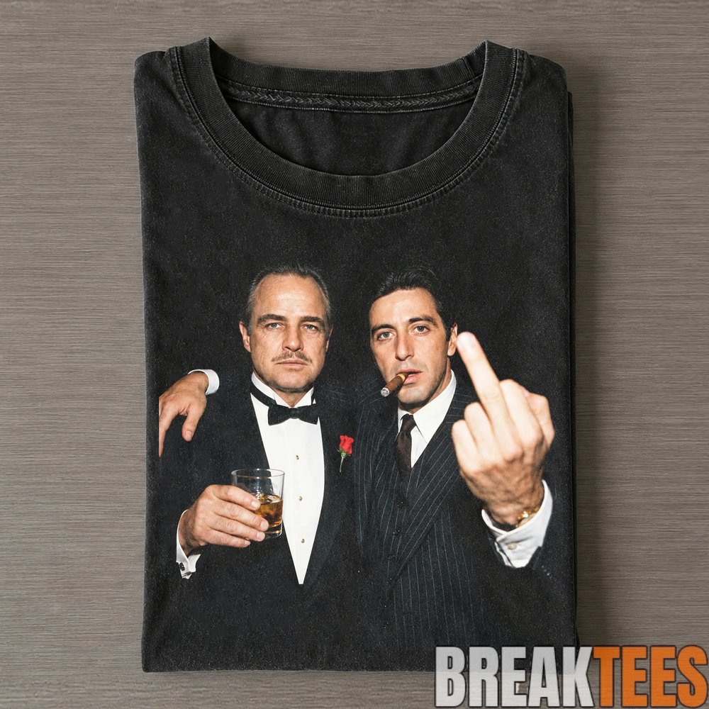 The Godfather Vito and Michael Corleone Smoking, Drinking and Middle Finger T-Shirt The Godfather Vito and Michael Corleone Smoking, Drinking and Middle Finger T-Shirt