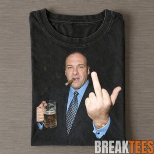 The Sopranos Tony Soprano Smoking a Cigar, Holding Beer and Middle Finger T-Shirt