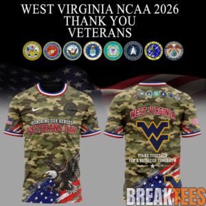 West Virginia Mountaineers Commemorating Veterans Day 2026 T-Shirt