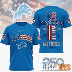 Detroit Lions NFL God America 250 Years Limited Edition 3D T-Shirt