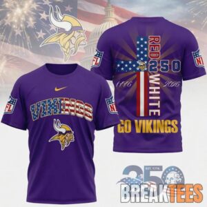Minnesota Vikings NFL God America 250 Years Limited Edition 3D T-Shirt